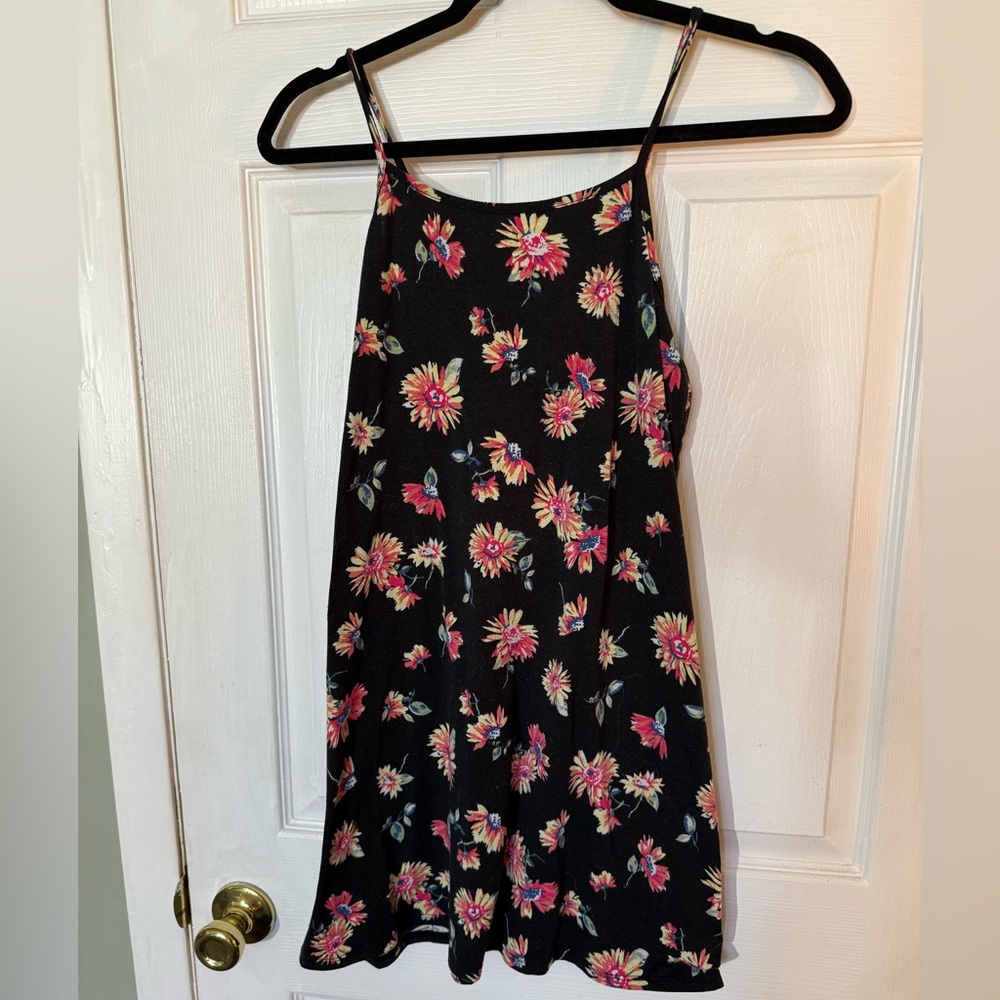 Full Tilt Floral Dress - Black with Pink and Yellow Flowers Size XL